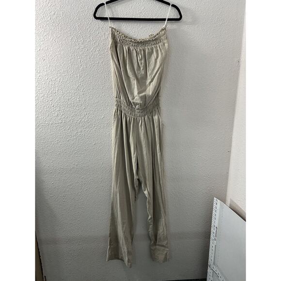 Rainbow Womens Linen Blend Jumpsuit Size‎ Large Beige Sleeveless Pockets NWT - Picture 1 of 9